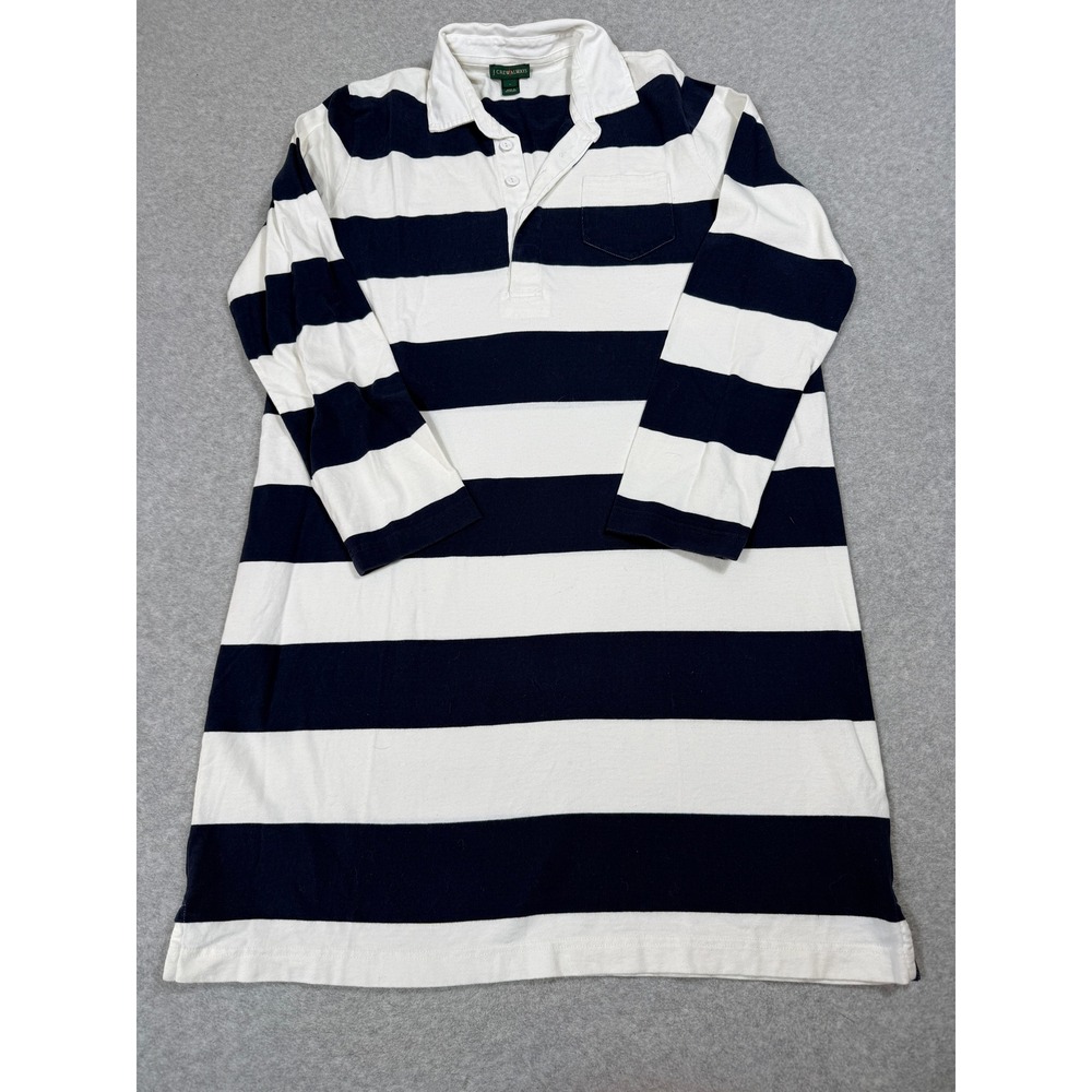 J.Crew Always Rugby Shirt Dress Navy Blue White Striped Long Sleeve Large